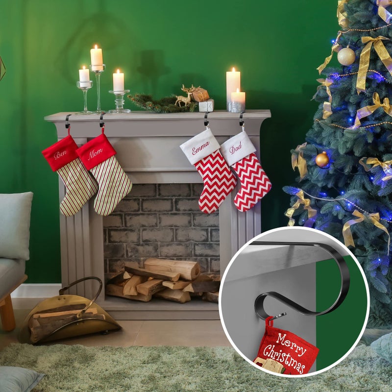 TAROSE Stocking Holders for Mantle  Christmas Stocking Holder Set of 4  Mantle Clip Fireplace Hooks Hanger for Christmas Party Decoration Supplies (Black) - Image 2